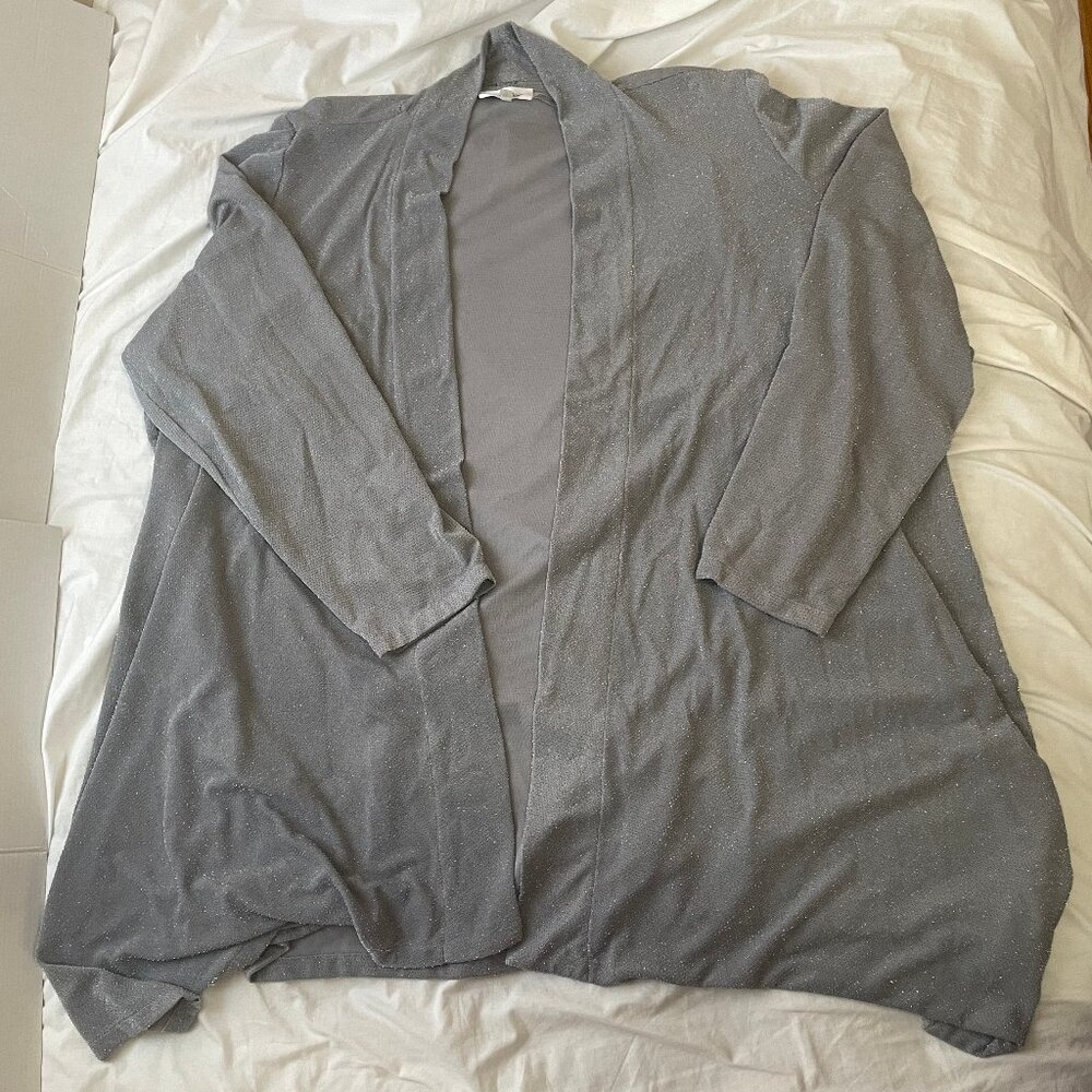 Calvin Klein 3/4 Sleeve Grey Sparkle Open Front Cardigan / Blazer Womens Sz 1X